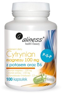 Cytrynian Magnezu 100 mg z potasem 150 mg, B6 100 kaps Aliness
