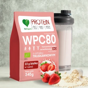 WPC truskawkowy koncentrat białka serwatkowego w proszku BIO, 345 g. 